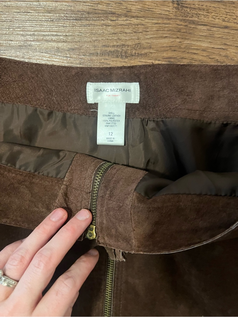 Women’s Y2K patch Brown Suede Front-Zip Skirt - Picture 2 of 5